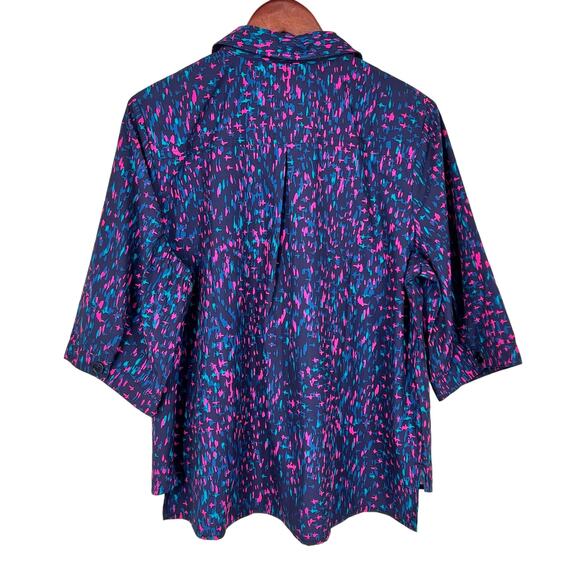NEW NWT Chicos Sz LARGE 2 Blue Pink 3/4 Sleeve Summer Button Up Shirt Top Mature - Picture 9 of 9